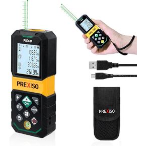 PREXISO Laser Measure Rechargeable, 265Ft Green Beam Laser Measurement Tool with Angle Sensor& 30 Sets Data Storage &1/4"-20 Threaded Hole - Ft/Ft+in/in/M Units - Pythagorean Mode, Area, Volume