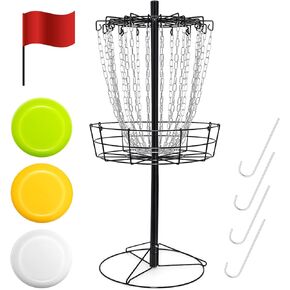 Disc Golf Basket 24-Chain Portable Disc Golf Targets, Come with 3pcs Discs Practice Disk Golf Basket