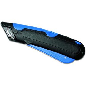 Veltec Self-Retracting Blade Safety Cutter, Left and Right Edge Guide, 3 Depth Setting, Preloaded with 3 Blades - Black/Blue (VC900)