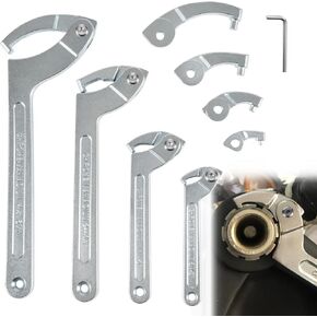 Sunluway 8 Pack Adjustable Pin Spanner Wrench Tool Set, Coilover Hook Wrenches with Changeable Heads for Suspension Collar, Nut Adjustment, 3/4" to 6-1/10", Adjustable C Spanner Hook Wrench Tool Set