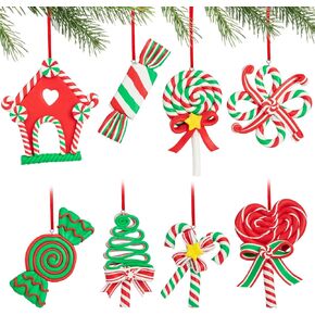 Christmas Lollipop Ornaments 8Pcs-Christmas Candy Polymer Clay Ornaments-Christmas Decoration Candy Hanging Decoration,Christmas Tree Hanging Decoration,Party Supplies (red -White)