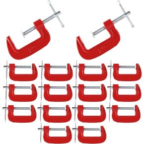 16Pack 2Inch C Clamps Set, Heavy Duty C-Clamp for Woodworking, Quick-Grip C Clamp with Throat Depth 1-3/16-Inch, 2-Inch Jaw Opening Clamp for Welding, Building, Repairing