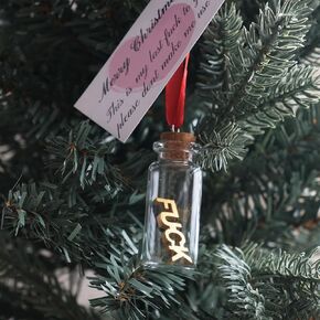 Funny Christmas Tree Ornament - 2 x 0.87 Inch, Clear Glass Bottle with Wood Greeting Card Christmas Tree Hanging Ornament for Christmas Tree & Car, Funny