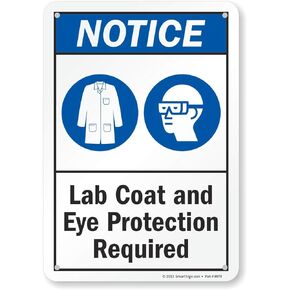 SmartSign - S-9315-PL-10 "Notice - Lab Coat And Eye Protection Required" Sign | 7" x 10" Plastic Black/Blue on White