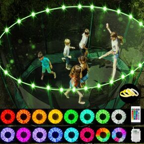 LED Trampoline Lights,Upgraded Led Lights for 10Ft,12Ft,14Ft,16Ft Trampoline, Remote Control 4 Modes 16 Color, Battery Case Powered Waterproof, Jump Change The Light Color
