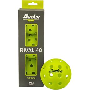 Baden Rival 40 Pickleball Balls | Set of 3 | USAPA Approved | Durable for Consistent Play | Neon Green
