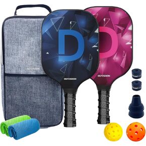 مجموعة مجاديف Pickleball مكونة من قطعتين، وجه مجداف من الألياف الزجاجية والجرافيت المعتمد من USAPA للجر والثبات، للرجال والنساء والأطفال والبالغين هدايا الرياضات والألعاب الخارجية