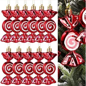 12 Pcs Christmas Candy Ornaments Hanging Glitter Candy Cane Ornaments for Christmas Tree Candy Peppermint Ornaments for Home Party Favor Supplies