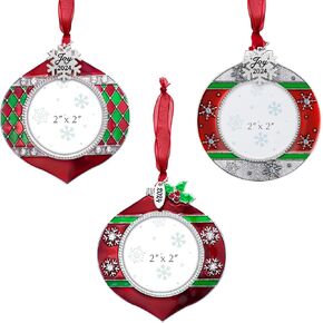 3PCS Christmas Tree Ornaments Set Picture Frame Ornament Holiday Keepsake Gift Home Decor Christmas Decorations Xmas Gifts Pendant with 2" Photo Frame Insert (Snowman Set 2024)