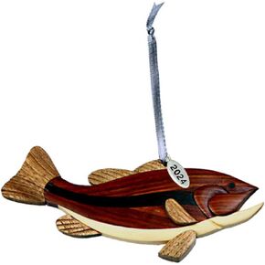 Bass Fishing Christmas Ornament 2024 Two-Tone Wood Christmas Ornament - Intarsia Design - Fish Ornaments, Bass Ornaments, Fishing Ornaments - Comes in A Gift Box So It's Ready for Giving