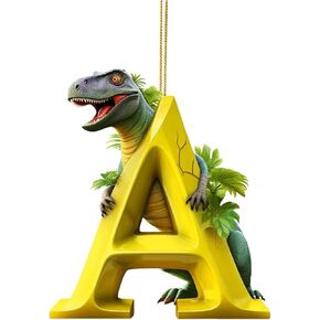 Christmas Dinosaur Ornaments 26 Letter Cartoon Pendant, Acrylic Dino Figures Hanging Gift for Christmas Tree, Funny Dinosaur Decor for Kids, Christmas Dinosaur Cartoon Pendant,Christmas Decor (J)