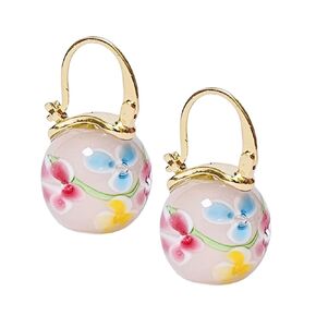 Colorful Murano Glass Earrings, Cute Vintage Cherry Blossom Flower Earrings, Murano Glass Jewelry, 1920's Jewelry, Small Huggie Hoop Earrings for Women, Dangle Earrings (Blue)