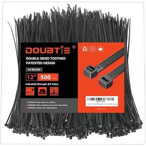 Zip Ties 12 Inch, Cable Ties With Double Sided Toothed 2024 Patented Design, 55LBS Tensile Strength Heavy Duty Wire Ties, Nylon PA66 UV Resistant Black Cable Ties For Indoor and Outdoor Use, 1000Pack