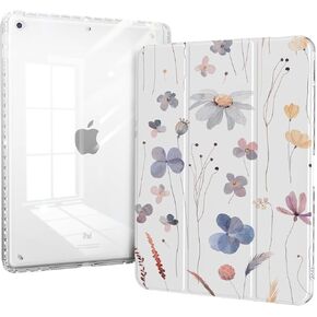 Case for Ipad Pro 11 inch M4 (2024, 5th Generation) with Pencil Holder, Trifold Stand, Transparent Clear Back Cover Protector, Slim Shockproof Hybrid Case, Auto Wake/Sleep, Purple Flower