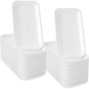 eBoot 100 Pcs Foam Meat Trays White Foam Crafts Trays Bulk Disposable Food Plates Rectangle Painting Trays for Halloween Christmas School Printmaking DIY Art Craft Supplies, 8.3 x 4.4 x 0.55 Inches