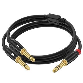 1/4 inch TRS Stereo Y Splitter Insert Cable, Gold Plated Audiowave Series 6.35mm 1/4 inch TRS Male to Dual 6.35mm 1/4 inch TS Male Mono Breakout Cable, Audio Cord (10FT / 1PACK)