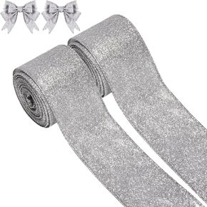 2 Rolls Christmas Ribbon Metallic Glitter Ribbon for Gift Wrapping, Green Shiny Curling Wired Edge Ribbon for Christmas Tree Wreath DIY Crafts Home Party Holiday Decoration, 2.5" x 10 Yd/Green in Kuwait