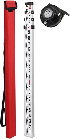 9-Foot Aluminum Grade Rod, 5 Sections Dual Sided Telescopic Measuring Rod with Bubble Level and Carrying Bag, Portable Stretchable Leveling Rod for Construction Work Surveying in Kuwait