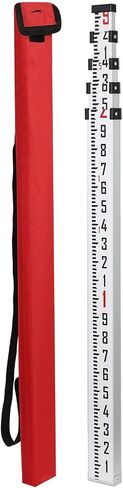9-Foot Aluminum Grade Rod, 5 Sections Dual Sided Telescopic Measuring Rod with Bubble Level and Carrying Bag, Portable Stretchable Leveling Rod for Construction Work Surveying in Kuwait