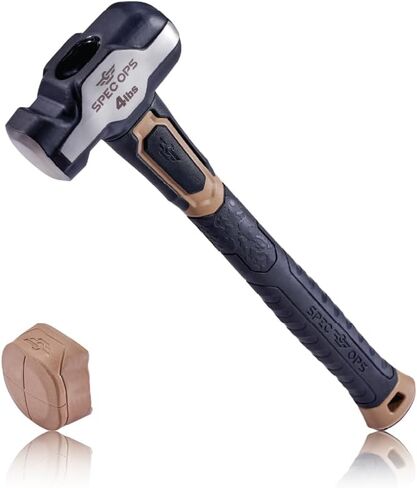 Spec Ops Tools Engineering Hammer, 4 lb Sledge hammer with Removable Soft Mallet Cap & Bi-Material Shock Absorbing & Vibration Dampening Handle, 3% Donated to Veterans, Black/Tan in Kuwait