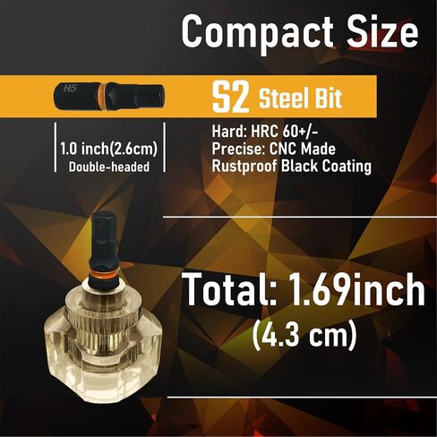 17in1 Short Stubby Mini Screwdriver for Tight Space, S2 Steel Metric and SAE Hex Bits, Cellulose Acetate Fiber Made Handle, Compact EDC in Saudi Arabia