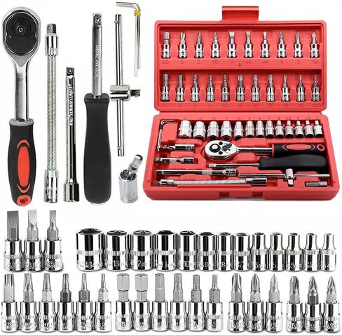 46 Pieces 1/4 in. Drive Ratchet Socket Wrench Set with Quick-Release Ratchet,Includes Metric Bit Sockets and Extension Bar for Car Repair and Home Maintenance in Saudi Arabia