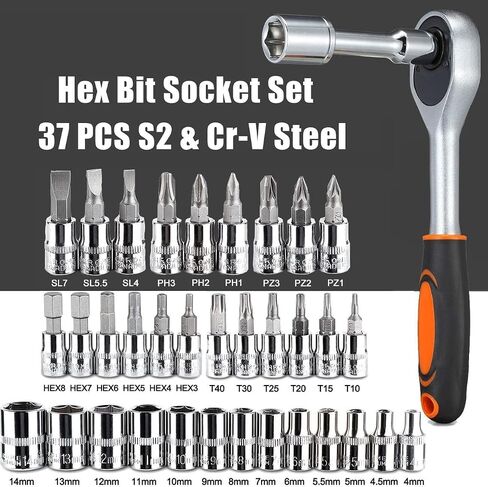 46 Pieces 1/4 in. Drive Ratchet Socket Wrench Set with Quick-Release Ratchet,Includes Metric Bit Sockets and Extension Bar for Car Repair and Home Maintenance in Saudi Arabia