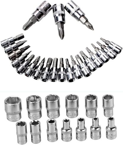 46 Pieces 1/4 in. Drive Ratchet Socket Wrench Set with Quick-Release Ratchet,Includes Metric Bit Sockets and Extension Bar for Car Repair and Home Maintenance in Saudi Arabia