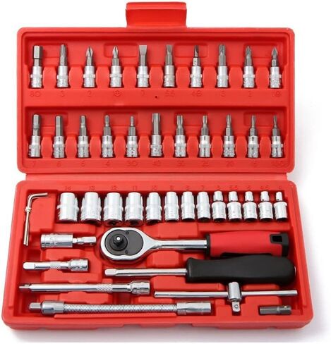 46 Pieces 1/4 in. Drive Ratchet Socket Wrench Set with Quick-Release Ratchet,Includes Metric Bit Sockets and Extension Bar for Car Repair and Home Maintenance in Saudi Arabia