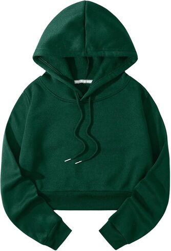 Women's Thermal Lined Drawstring Cropped Hoodie Long Sleeve Pullovers Sweatshirts in Saudi Arabia