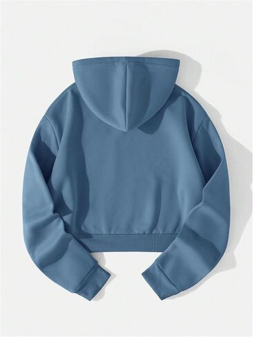 Women's Thermal Lined Drawstring Cropped Hoodie Long Sleeve Pullovers Sweatshirts in Saudi Arabia