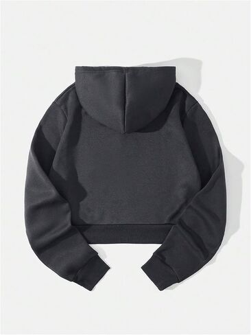 Women's Thermal Lined Drawstring Cropped Hoodie Long Sleeve Pullovers Sweatshirts in Saudi Arabia