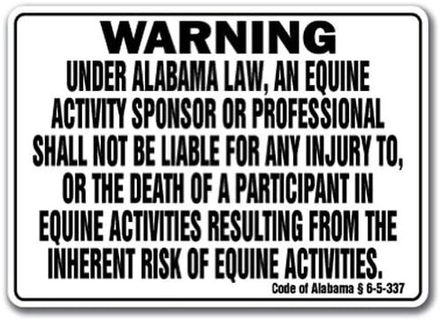 ALABAMA Equine Sign activity liability warning statute horse farm barn stable in Saudi Arabia