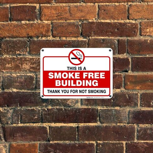 Sigo Signs This is A Smoking Free Building Sign, Smoking Sign, 10x7 Inches, Rust Free .040 Aluminum, Fade Resistant, Made in USA in Saudi Arabia