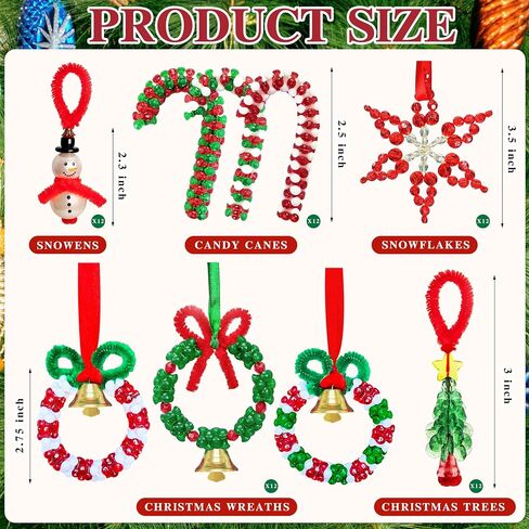Christmas Beaded Craft Kit for Kids 60 Pcs Christmas Ornament Kits Tree Decorations Hanging Decors Xmas Party Favors (Snowman x12, Christmas Tree x12, Wreath x12, Snowflake x12, Candy Cane x12) in Saudi Arabia