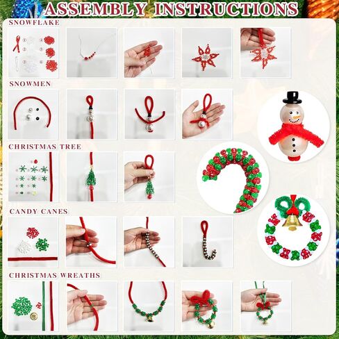 Christmas Beaded Craft Kit for Kids 60 Pcs Christmas Ornament Kits Tree Decorations Hanging Decors Xmas Party Favors (Snowman x12, Christmas Tree x12, Wreath x12, Snowflake x12, Candy Cane x12) in Saudi Arabia