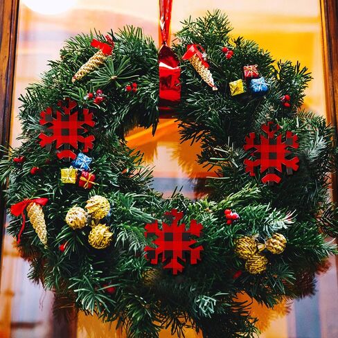 20 Pieces Christmas Wooden Snowflake Decorations Buffalo Plaid Wood Snowflake Hanging Ornaments with Buffalo Check Christmas Wooden Snowflake Cutouts with Ropes for Xmas Decorations Tree Decor in Saudi Arabia