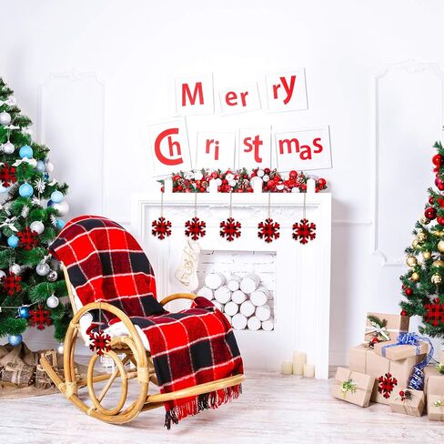 20 Pieces Christmas Wooden Snowflake Decorations Buffalo Plaid Wood Snowflake Hanging Ornaments with Buffalo Check Christmas Wooden Snowflake Cutouts with Ropes for Xmas Decorations Tree Decor in Saudi Arabia