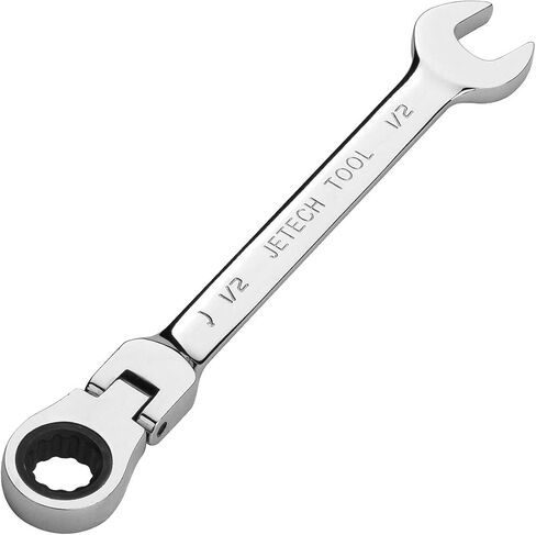 Jetech 1/2 Inch Flexible Head Ratchet Wrench, Industrial Grade Cr-V Steel, 12 Point Opening, Off Corner Design, 72 Tooth Ratchet, 180 Degree Flexible Box End in Saudi Arabia