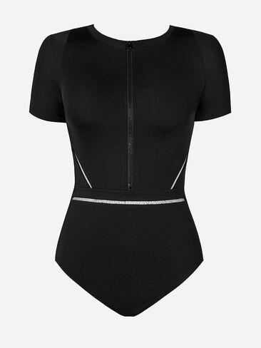 CUPSHE Women's One Piece Swimsuit Rash Guard Short Sleeve UPF 50+ UV High Neck Zipper in Saudi Arabia