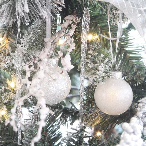 Sea Team Clear Glass Icicles Drops Ornaments for Christmas Tree Decorations, 3.9-5.9 inches, Set of 36 in Saudi Arabia