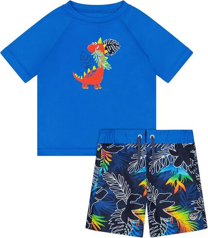 Baby Boys Swim Set - Short-Sleeve Rash Guard and Swim Trunks - Camo Dino Baby Boy Swimsuit (Trench, 18M) in Saudi Arabia