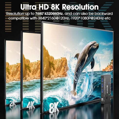 Dual Monitor KVM Switch 2 Port 8K@60Hz 4K@144Hz HDMI+DP USB 3.0 Switch Extended Display 2 Monitors 2 Computers with USB 3.0 Cables Wired Controller in Kuwait