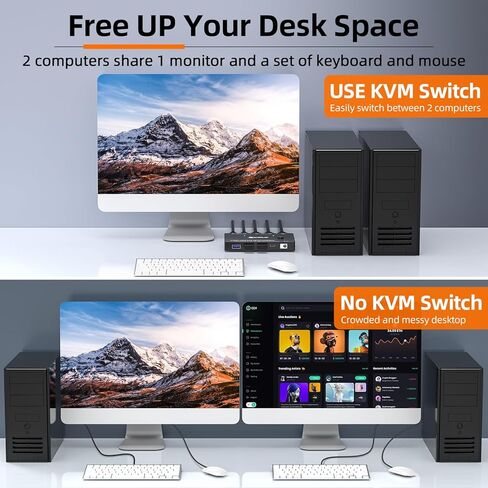 Dual Monitor KVM Switch 2 Port 8K@60Hz 4K@144Hz HDMI+DP USB 3.0 Switch Extended Display 2 Monitors 2 Computers with USB 3.0 Cables Wired Controller in Kuwait
