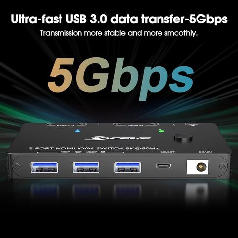 Dual Monitor KVM Switch 2 Port 8K@60Hz 4K@144Hz HDMI+DP USB 3.0 Switch Extended Display 2 Monitors 2 Computers with USB 3.0 Cables Wired Controller in Kuwait