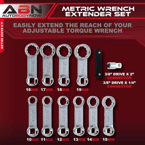 مجموعة موسع مفتاح الربط ABN مكونة من 12-3/8 محرك متري 12 نقطة 10-19 ملم صندوق عظم الكلب طقم وصلة محول عزم الدوران in Kuwait