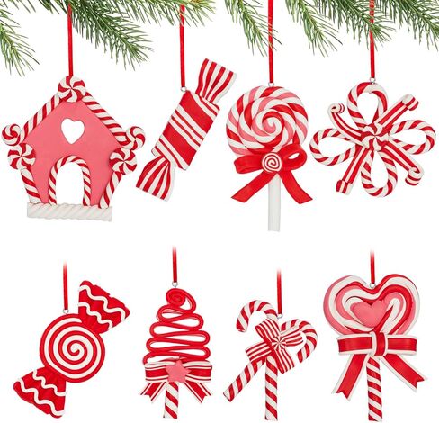 Christmas Lollipop Ornaments 8Pcs-Christmas Candy Polymer Clay Ornaments-Christmas Decoration Candy Hanging Decoration,Christmas Tree Hanging Decoration,Party Supplies (red -White) in Saudi Arabia