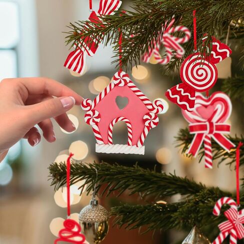 Christmas Lollipop Ornaments 8Pcs-Christmas Candy Polymer Clay Ornaments-Christmas Decoration Candy Hanging Decoration,Christmas Tree Hanging Decoration,Party Supplies (red -White) in Saudi Arabia
