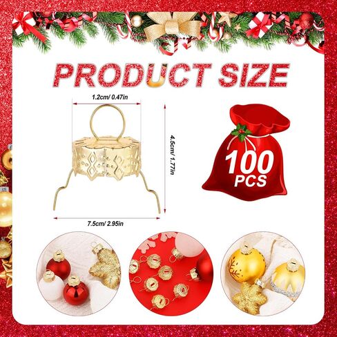 100pcs Round Christmas Ball Ornament Caps 0.47in, Ornament Tops Caps Xmas Hanger DIY Decorations Cap for Christmas Tree Ceramic Glass Porcelain Top Hanging Ornaments, Gold in Saudi Arabia