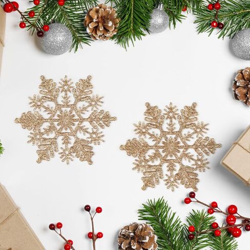 4''/10cm Sparkling Glittered Plastic Snowflake Ornaments Christmas Tree Decorations(30ct, Gold) in Saudi Arabia